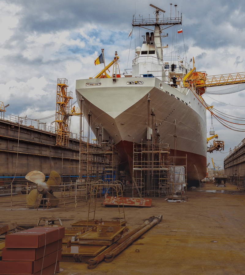 Large vessel being built at shipyard