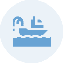 Blue ship with crane symbol